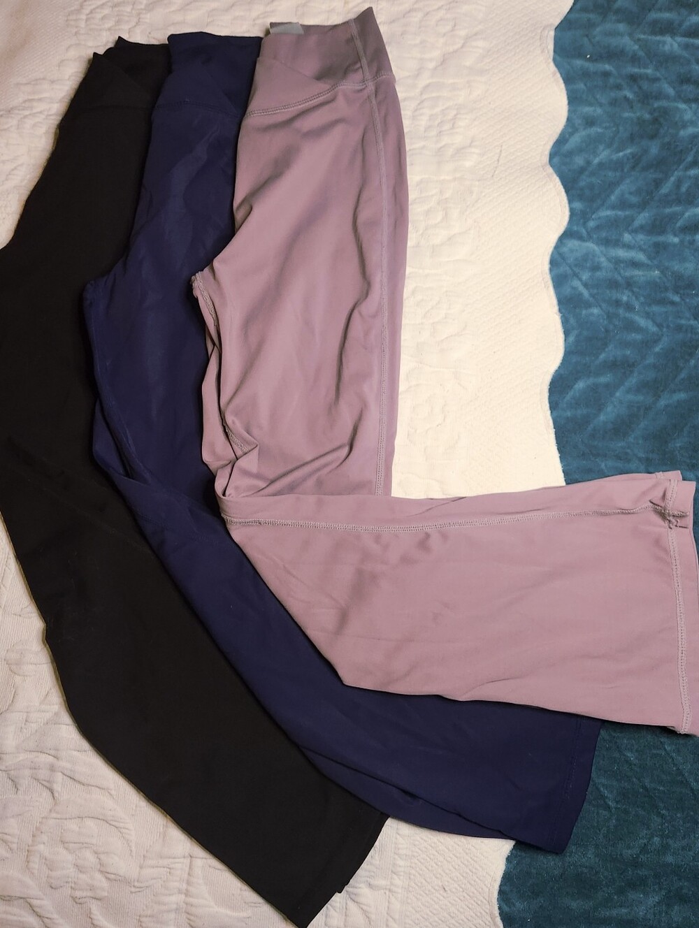 Kids Active flared Leggings bundle of 3 - Black, Navy & Lavender  size 130 (M)